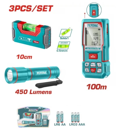 TOTAL COMBO 3PCS DETECTOR + NIVEL + LINTERNA  TOS251003 World Shop