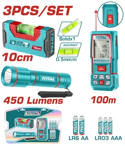 TOTAL COMBO 3PCS DETECTOR + NIVEL + LINTERNA  TOS251003 World Shop