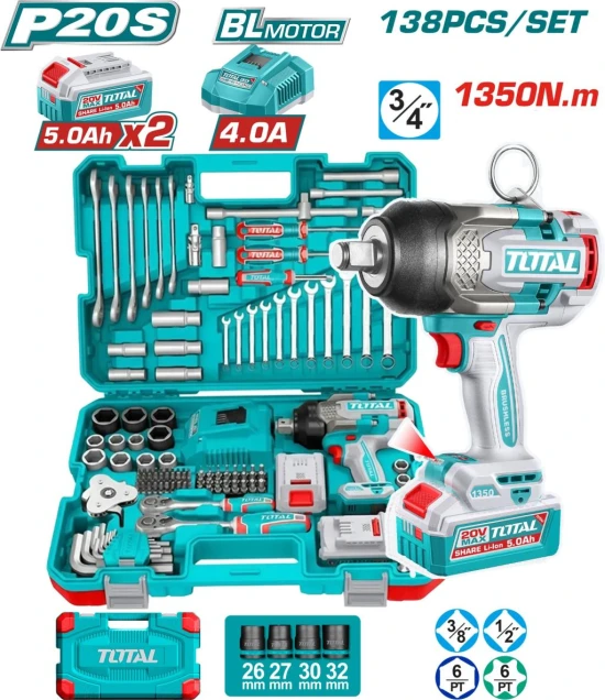 TOTAL  KIT DE  HERRAMIENTAS LLAVE DE IMPACTO THKTHP41383 138PCS World Shop