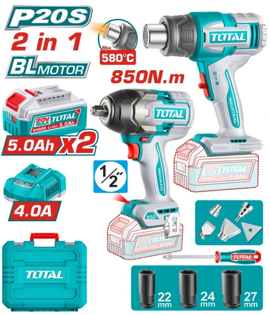 TOTAL COMBO 2PCS LLAVE DE IMPACTO + PISTOLA DE CALOR 20V  TOSLI260381 World Shop