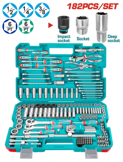 TOTAL  JUEGO DE HERRAMIENTAS COMBINADAS 182PCS THKTHP61827 World Shop