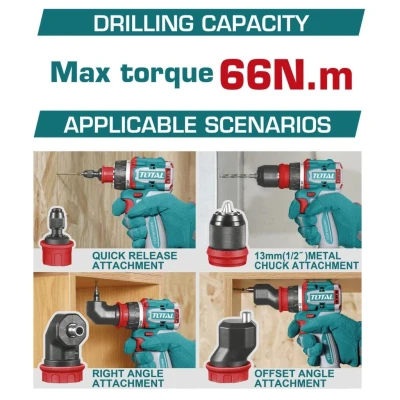 TOTAL TALADRO DE MULTIPLES CABEZALES 20V 66NM TDLI206686  World Shop