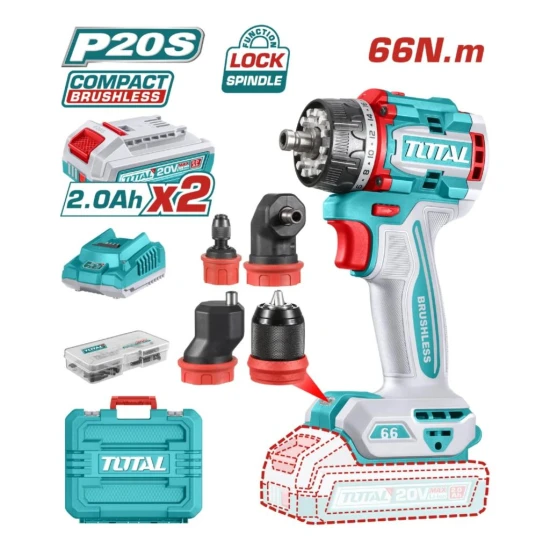 TOTAL TALADRO DE MULTIPLES CABEZALES 20V 66NM TDLI206686  World Shop
