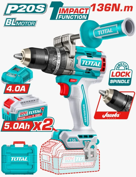 TOTAL TALADRO DE IMPACTO  20V TIDLI201368 136NM 2B  World Shop