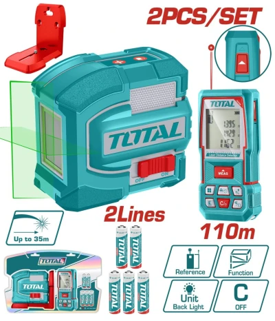 TOTAL  COMBO 2PCS  NIVEL LASER + MEDIDOR DE DISTANCIA  TOSLL260401  World Shop