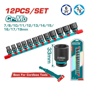 TOTAL  JUEGO DE VASOS DE IMPACTO CON ENCASTRE 3/8 12PCS  THTISD38128   World Shop